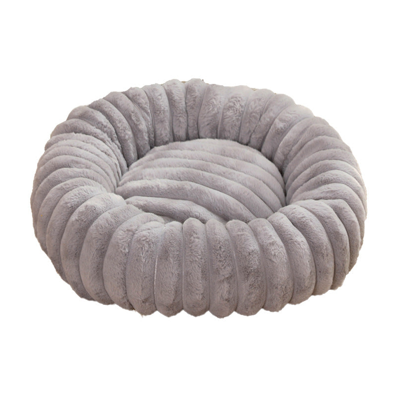 Khaki Plush Pet Bed - 40cm Round Dog & Cat Mat, Cozy PP Cotton Filled, Comfortable Pet Supplies V888-ELOSUNG21845