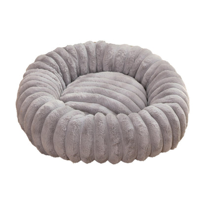 Khaki Plush Pet Bed - 40cm Round Dog & Cat Mat, Cozy PP Cotton Filled, Comfortable Pet Supplies V888-ELOSUNG21845