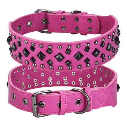 Size L Pink 1 pack Stylish PU Leather Dog Collar with Spikes - Adjustable, Durable & Comfortable for Medium V888-ELOSUNG21864