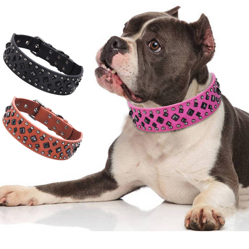 Size L Pink 1 pack Stylish PU Leather Dog Collar with Spikes - Adjustable, Durable & Comfortable for Medium V888-ELOSUNG21864