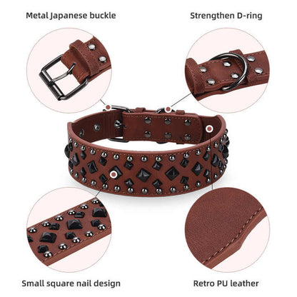 Size L Pink 1 pack Stylish PU Leather Dog Collar with Spikes - Adjustable, Durable & Comfortable for Medium V888-ELOSUNG21864