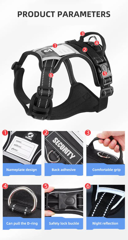 Size L Red Reflective No-Pull Dog Harness - Adjustable & Durable for Large Breeds, Anti-Escape Design V888-ELOSUNG21883