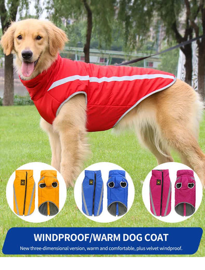 Size 3XL Blue Reflective Winter Dog Jacket - Warm & Waterproof Outdoor Coat for Large Breeds V888-ELOSUNG21898