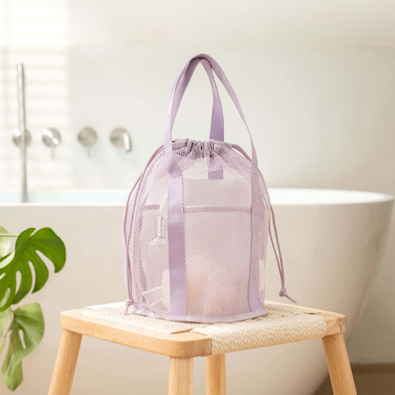 Purple Lightweight Mesh Drawstring Beach Bag - Portable Travel Organizer for Toiletries and Essentials V888-ELOSUNG21923
