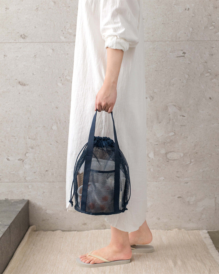 Purple Lightweight Mesh Drawstring Beach Bag - Portable Travel Organizer for Toiletries and Essentials V888-ELOSUNG21923