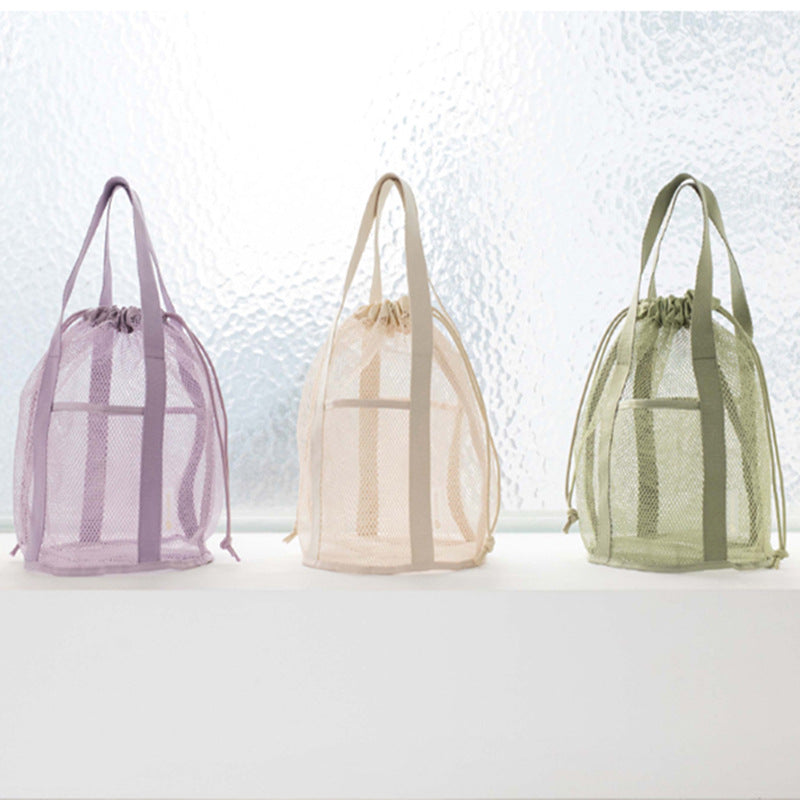 Purple Lightweight Mesh Drawstring Beach Bag - Portable Travel Organizer for Toiletries and Essentials V888-ELOSUNG21923