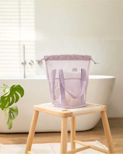 Purple Lightweight Mesh Drawstring Beach Bag - Portable Travel Organizer for Toiletries and Essentials V888-ELOSUNG21923