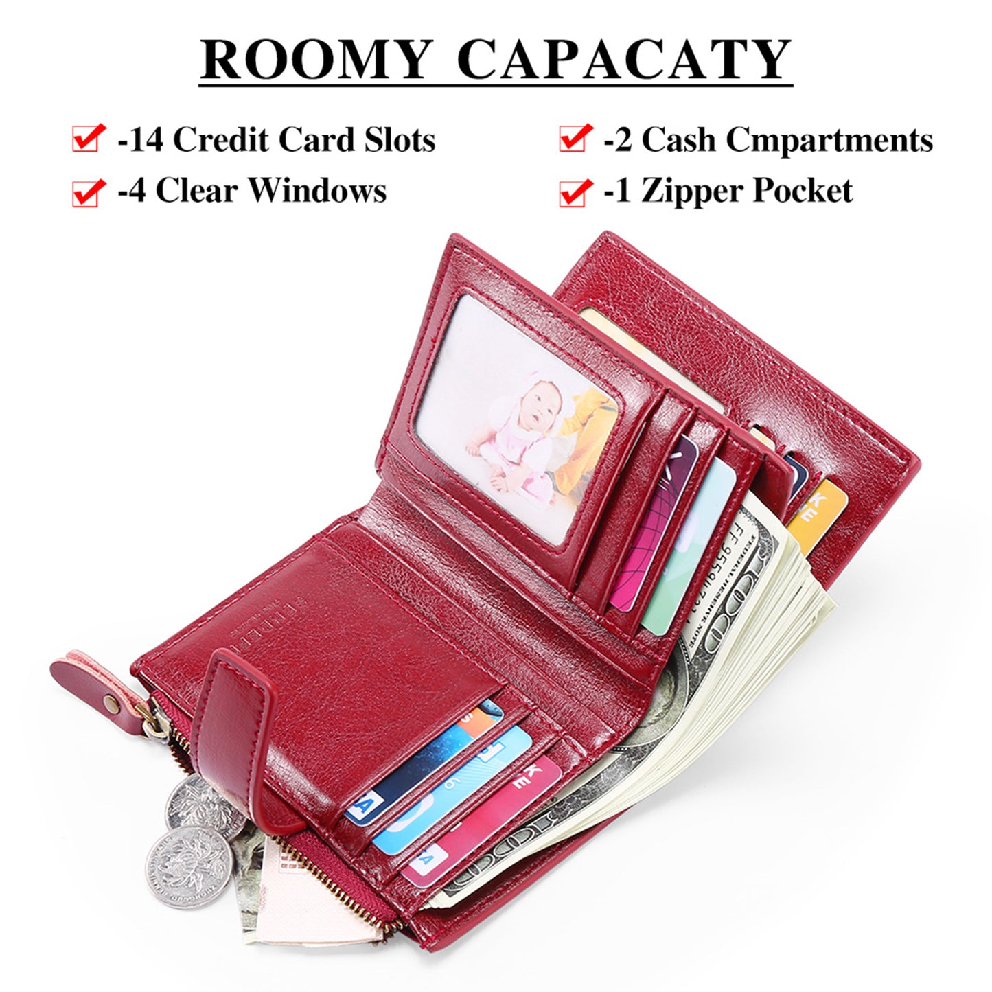 Brown Premium Genuine Leather RFID Blocking Women's Wallet - Lightweight, Multi-Functional, and Stylish V888-ELOSUNG21962