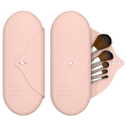 2 Pcs Pink Elegant Silicone Makeup Brush Storage Case - Travel-Friendly, Dustproof, and Multi-Functional V888-ELOSUNG21971