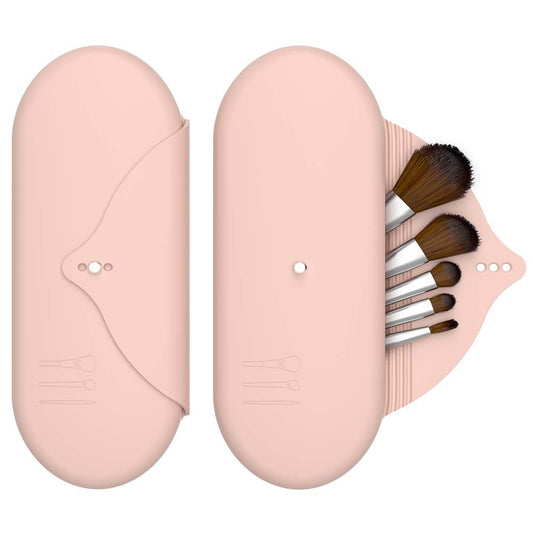 2 Pcs Pink Elegant Silicone Makeup Brush Storage Case - Travel-Friendly, Dustproof, and Multi-Functional V888-ELOSUNG21971