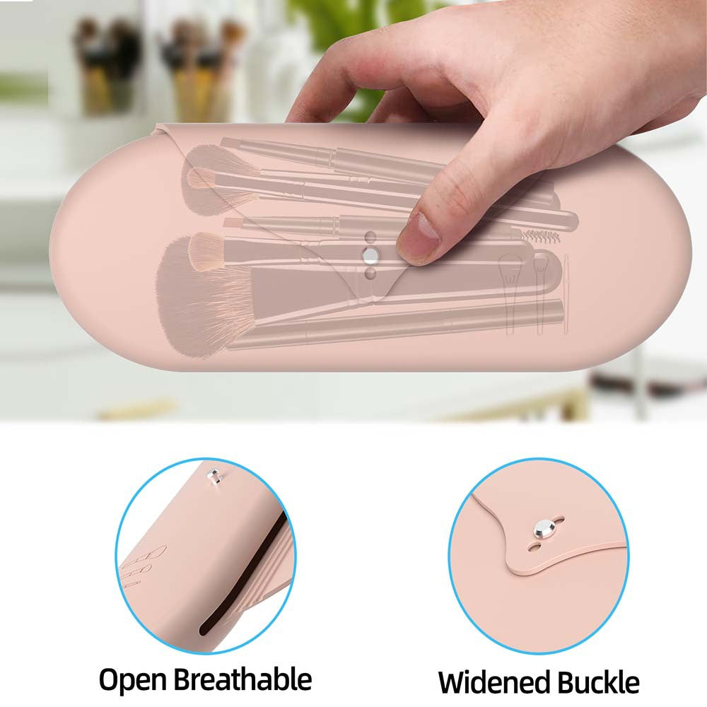 2 Pcs Pink Elegant Silicone Makeup Brush Storage Case - Travel-Friendly, Dustproof, and Multi-Functional V888-ELOSUNG21971