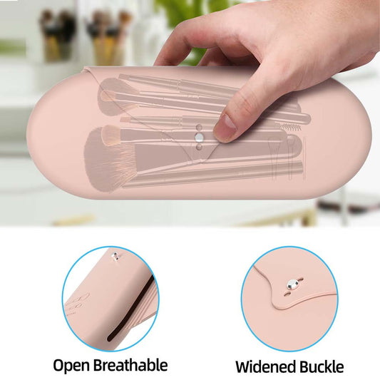 2 Pcs Pink Elegant Silicone Makeup Brush Storage Case - Travel-Friendly, Dustproof, and Multi-Functional V888-ELOSUNG21971