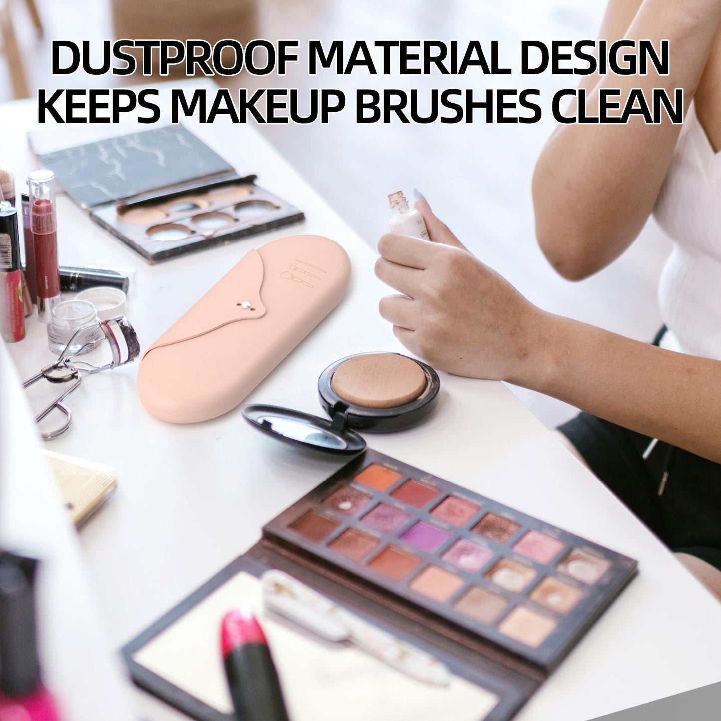 2 Pcs Pink Elegant Silicone Makeup Brush Storage Case - Travel-Friendly, Dustproof, and Multi-Functional V888-ELOSUNG21971