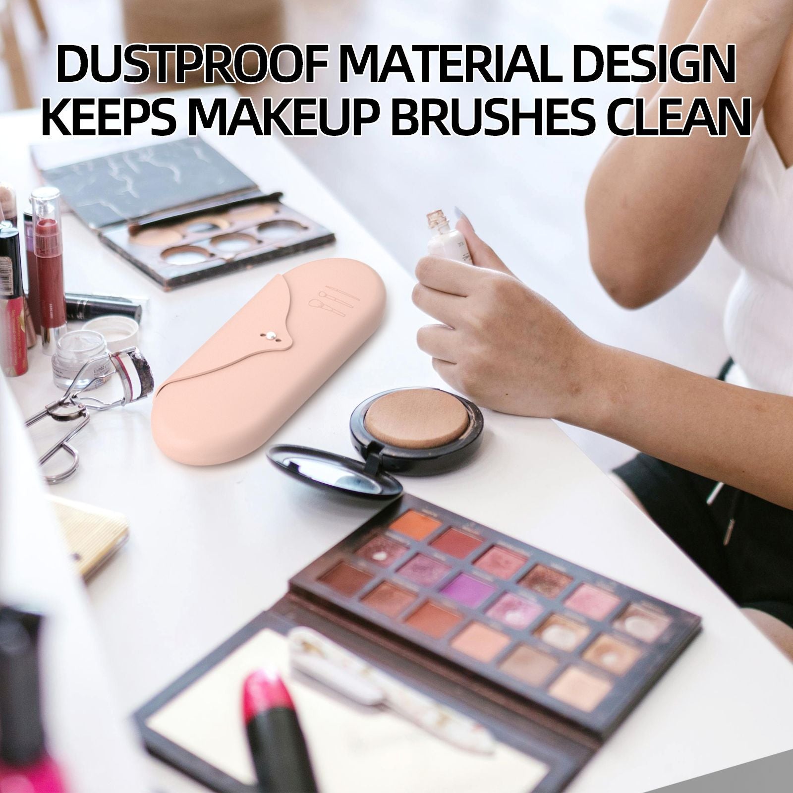 2 Pcs Pink Elegant Silicone Makeup Brush Storage Case - Travel-Friendly, Dustproof, and Multi-Functional V888-ELOSUNG21971