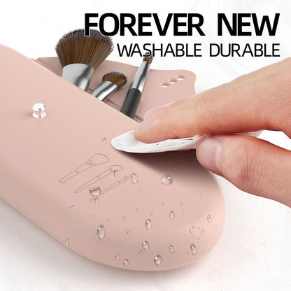 2 Pcs Pink Elegant Silicone Makeup Brush Storage Case - Travel-Friendly, Dustproof, and Multi-Functional V888-ELOSUNG21971