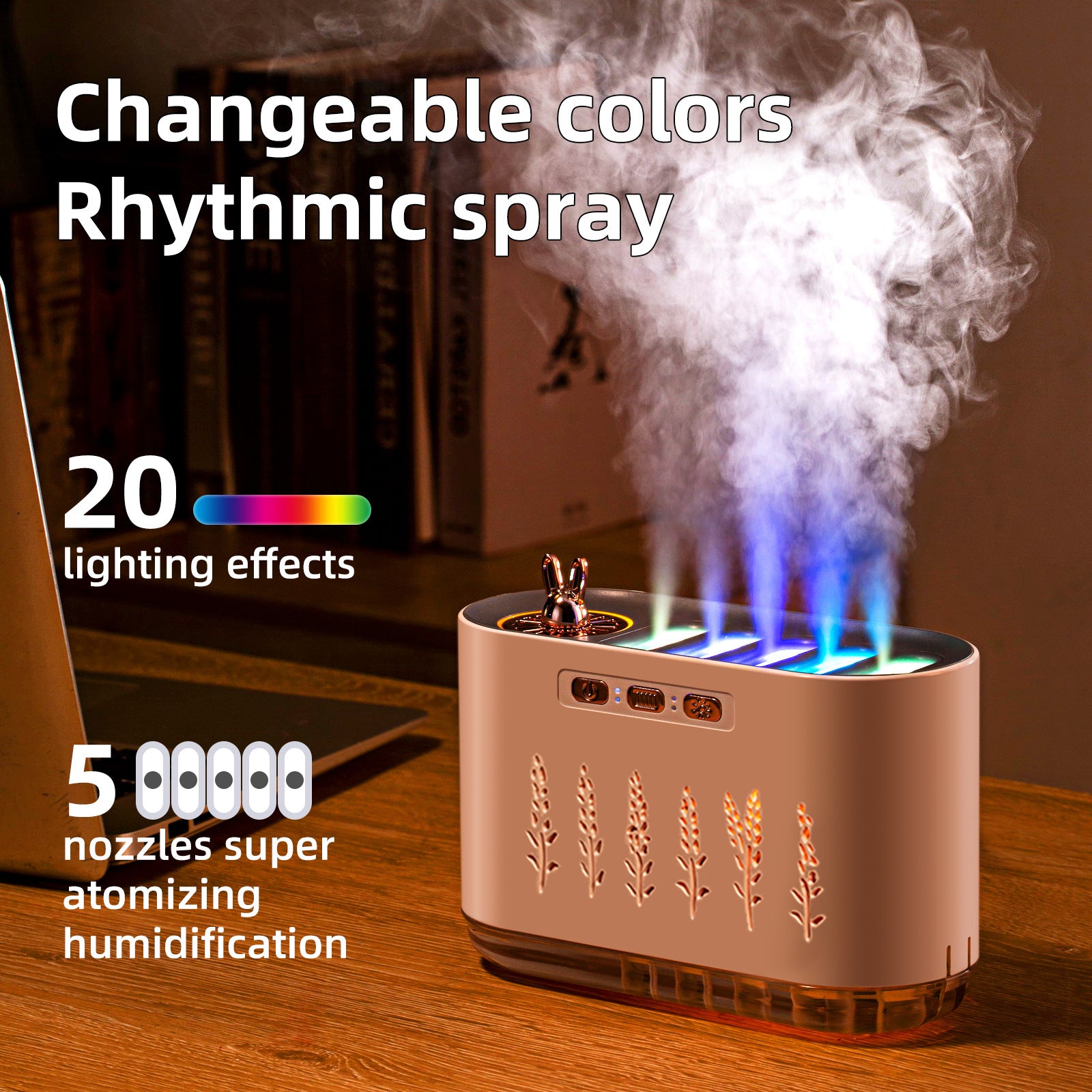 Pink Dynamic Color Changing Humidifier - Sound Control & Auto Shut-Of V888-ELOSUNG22070