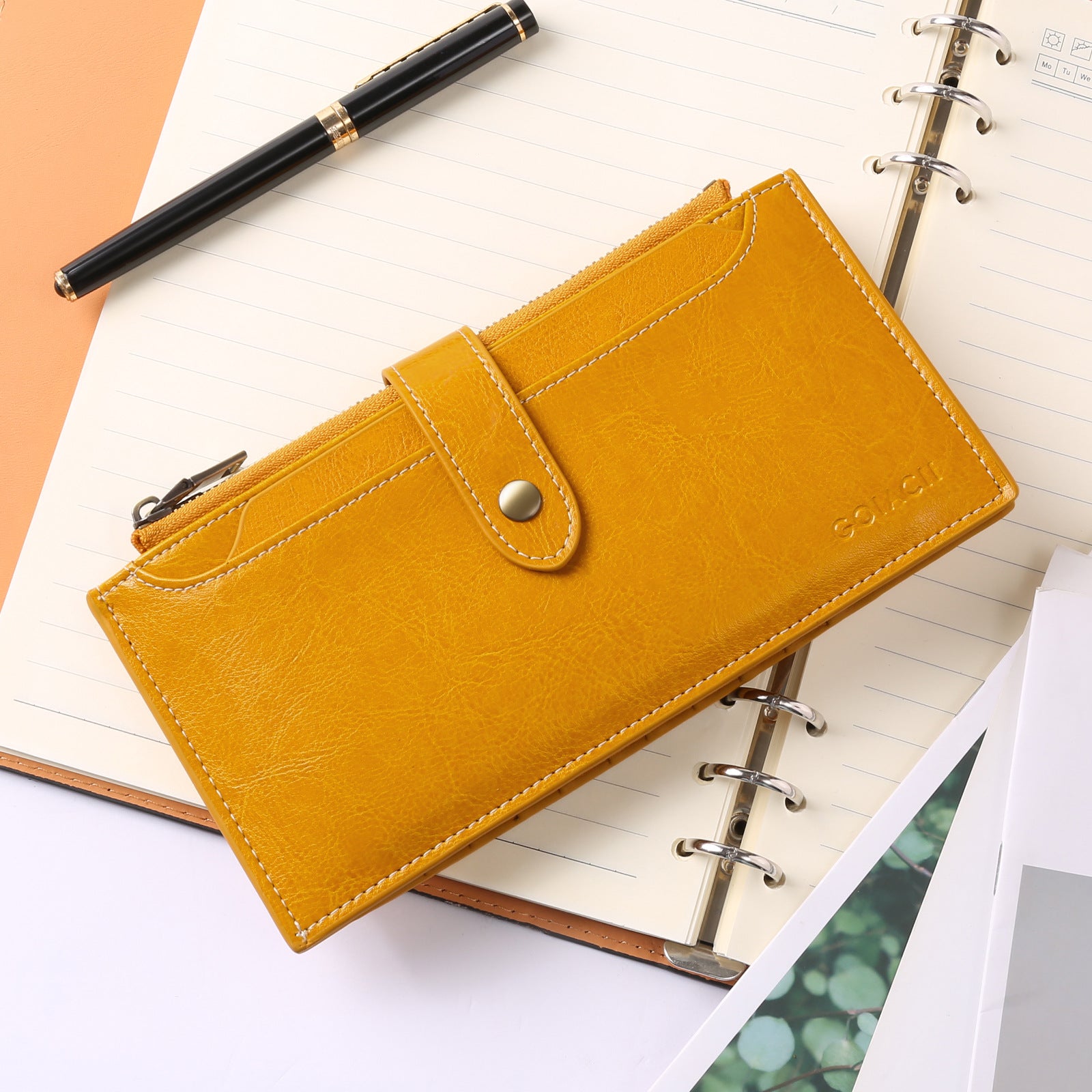 Ancient Yellow Large Capacity Women's Leather Wallet - RFID Blocking Card Holder V888-ELOSUNG22104