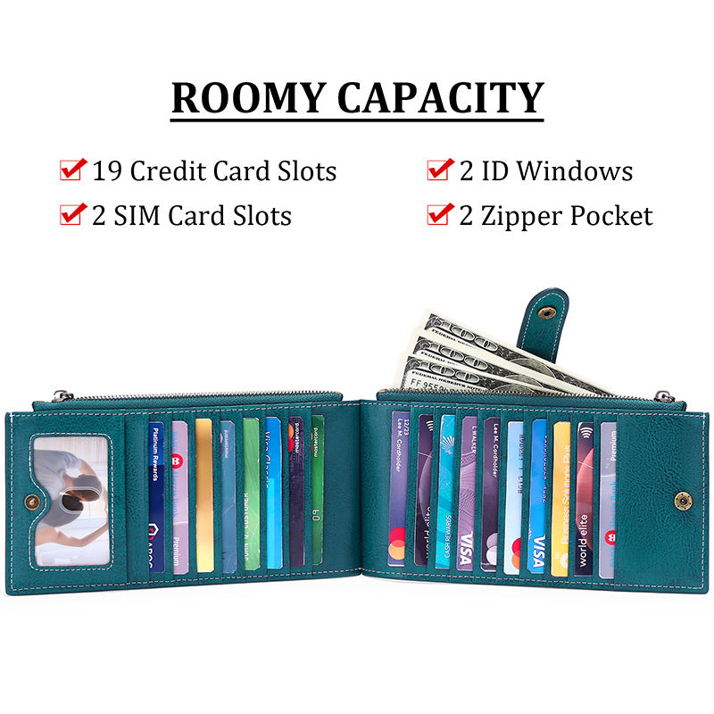 Ancient Yellow Large Capacity Women's Leather Wallet - RFID Blocking Card Holder V888-ELOSUNG22104