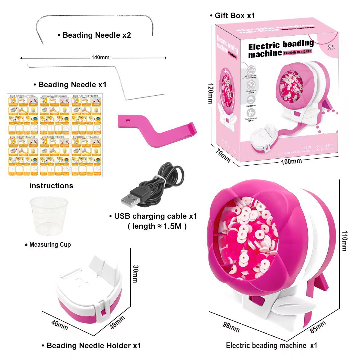 Pink Automatic Bead Loader - Electric DIY Jewelry Making Kit with Accessories V888-ELOSUNG22163