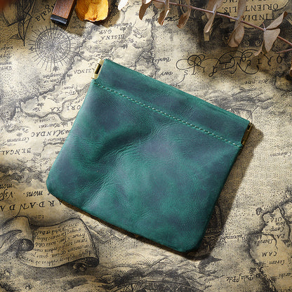 Dark Green Genuine Leather Coin Purse - Vintage Style Snap Closure Mini Pouch V888-ELOSUNG22167
