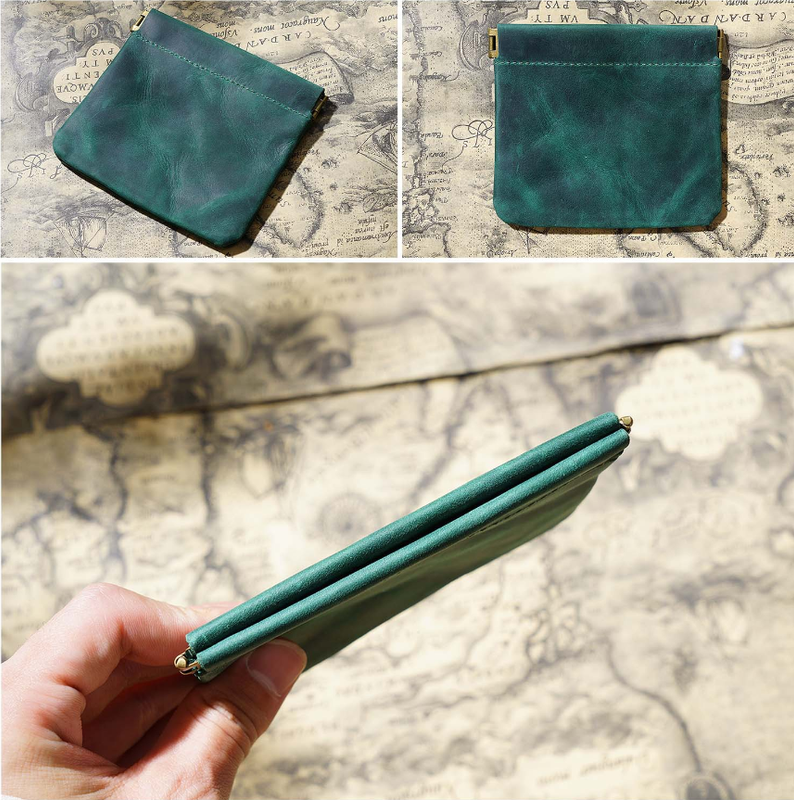 Dark Green Genuine Leather Coin Purse - Vintage Style Snap Closure Mini Pouch V888-ELOSUNG22167