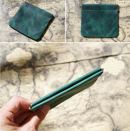 Dark Green Genuine Leather Coin Purse - Vintage Style Snap Closure Mini Pouch V888-ELOSUNG22167