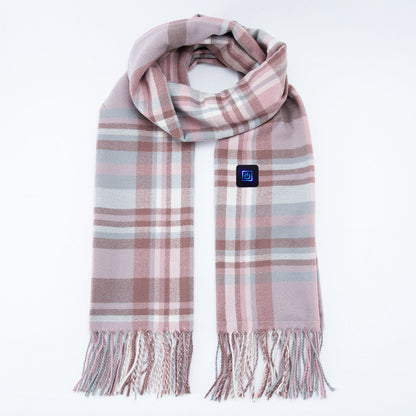 Light Pink Plaid Heated Scarf - Electric Warming Scarf, Winter Outdoor Essential (Without power bank) V888-ELOSUNG22234