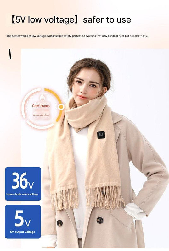 Light Pink Plaid Heated Scarf - Electric Warming Scarf, Winter Outdoor Essential (Without power bank) V888-ELOSUNG22234
