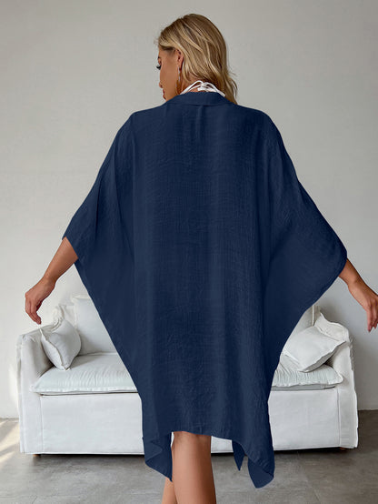 Navy Blue Summer Beach Cover-Up- Bamboo Cotton Sun Protection Cardigan V888-ELOSUNG22247