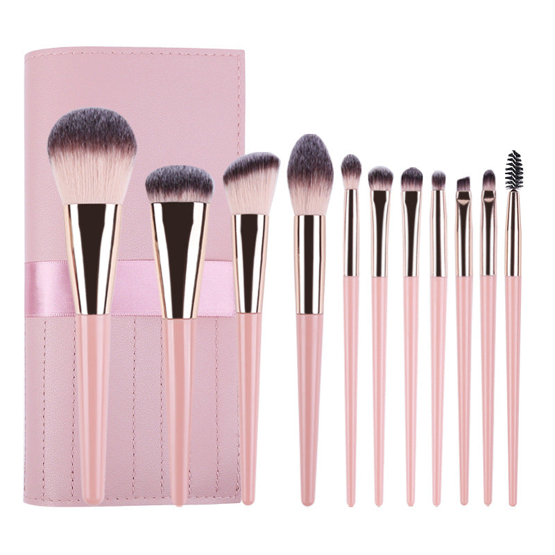 Pink 11 Pcs Makeup Brush Set - Complete Brush Kit with Travel Case V888-ELOSUNG22341