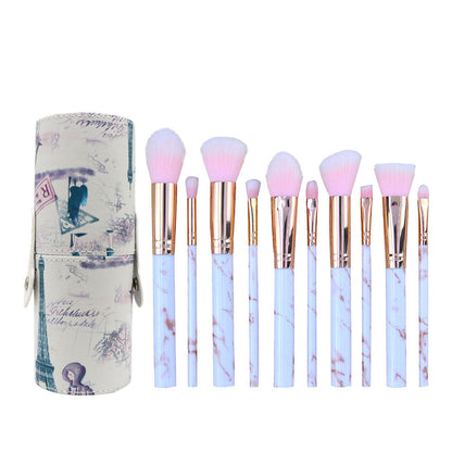 Barrel Pink Marble Makeup Brush Collection - 10 brushes for face, eyes and lips V888-ELOSUNG22345
