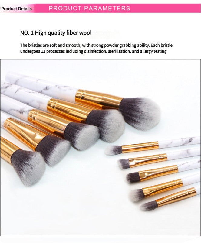 Barrel Pink Marble Makeup Brush Collection - 10 brushes for face, eyes and lips V888-ELOSUNG22345