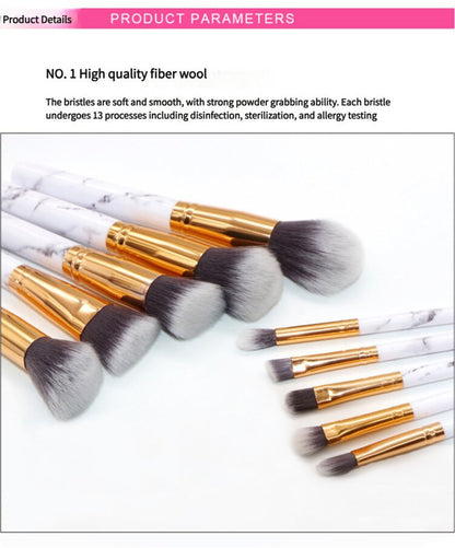 Barrel Pink Marble Makeup Brush Collection - 10 brushes for face, eyes and lips V888-ELOSUNG22345