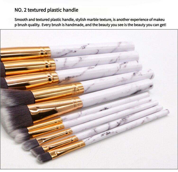 Barrel Pink Marble Makeup Brush Collection - 10 brushes for face, eyes and lips V888-ELOSUNG22345