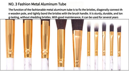 Barrel Pink Marble Makeup Brush Collection - 10 brushes for face, eyes and lips V888-ELOSUNG22345