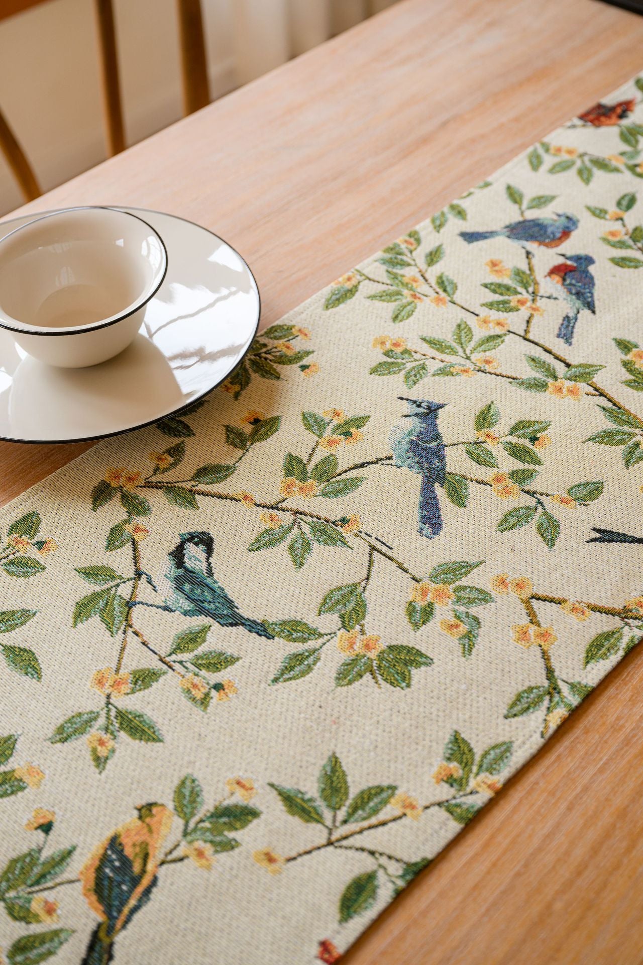 Birds & Branch Table Runner - Jacquard Woven Beige with Tassels(33X200CM) V888-ELOSUNG22370