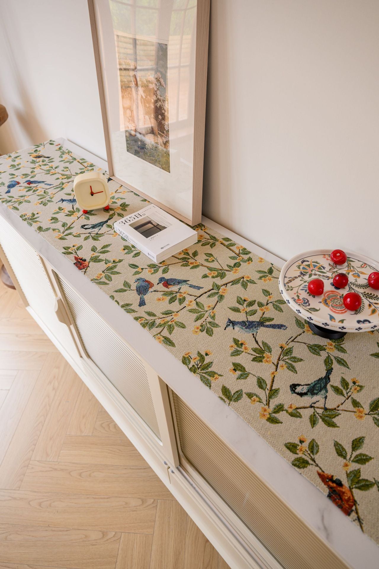 Birds & Branch Table Runner - Jacquard Woven Beige with Tassels(33X200CM) V888-ELOSUNG22370