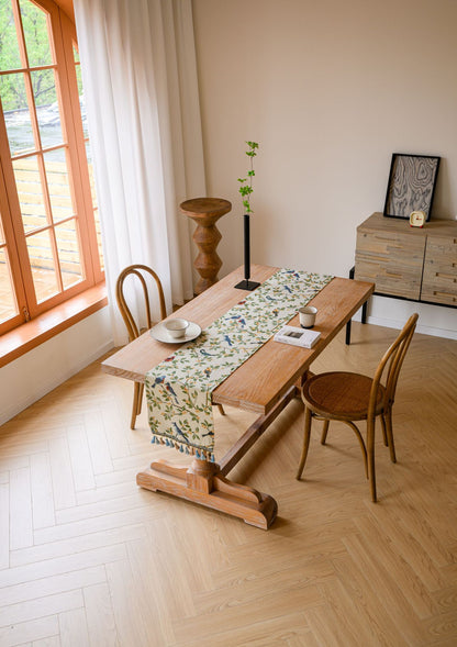 Birds & Branch Table Runner - Jacquard Woven Beige with Tassels(33X200CM) V888-ELOSUNG22370
