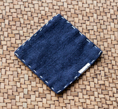 Navy Blue Chinese Style Linen Coasters - Set of 4, Hand-Embroidered Tea Mats (9x9cm) V888-ELOSUNG22408