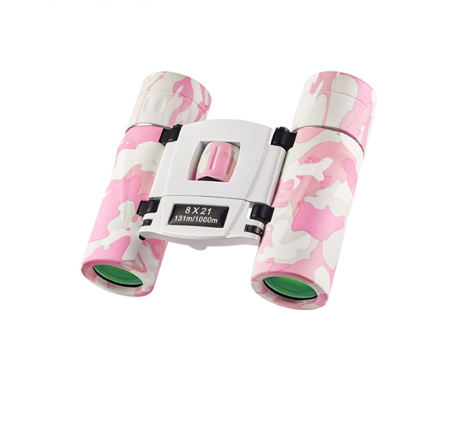 Pinkish White Mini Pocket Binoculars - 8x21 High Power Colorful Binoculars for Kids V888-ELOSUNG22439