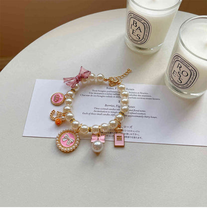 Pink 4-PCS Pearl Charm Pet Necklace - Adjustable Bowknot Collar for Small Dogs & Cats (L: 30+5CM) V888-ELOSUNG22520