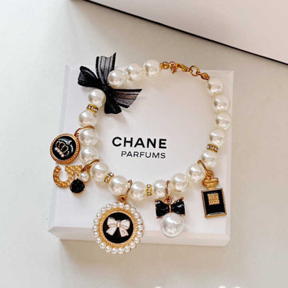 Black 4-PCS Pearl Charm Pet Necklace - Adjustable Bowknot Collar for Small Dogs & Cats (S: 20+5CM) V888-ELOSUNG22521