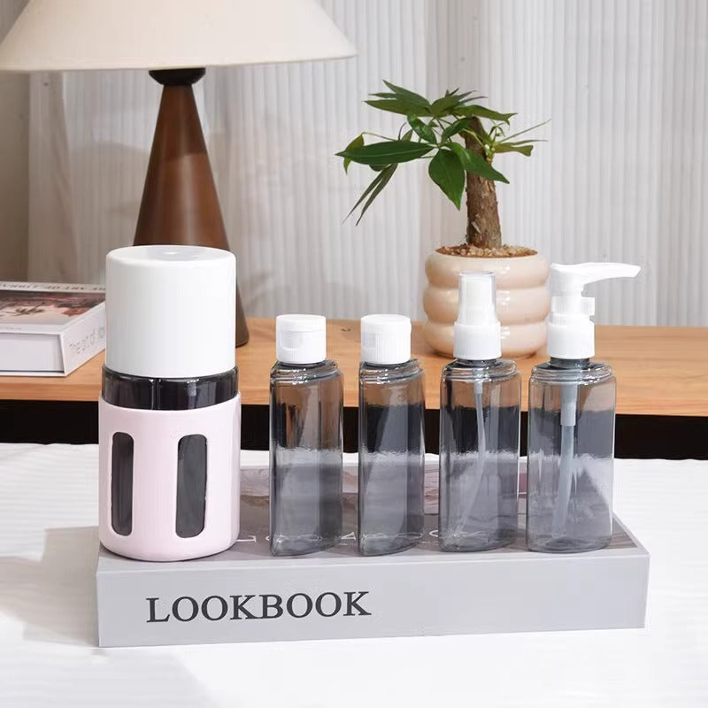 Round Pink 2-Piece 4-in-1 Travel Dispenser Set-Leakproof Refillable Bottles for Toiletries V888-ELOSUNG22541
