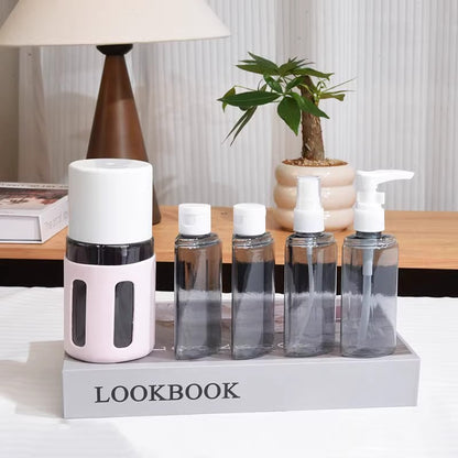 Round Pink 2-Piece 4-in-1 Travel Dispenser Set-Leakproof Refillable Bottles for Toiletries V888-ELOSUNG22541