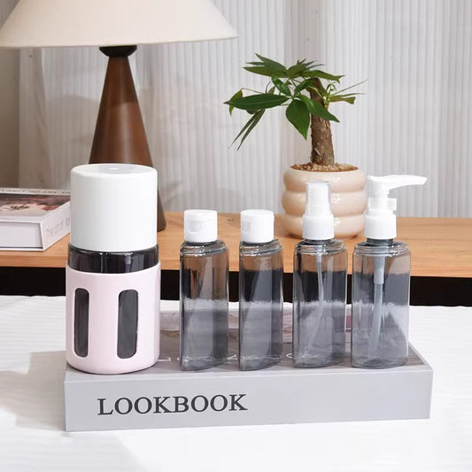 Round Pink 2-Piece 4-in-1 Travel Dispenser Set-Leakproof Refillable Bottles for Toiletries V888-ELOSUNG22541