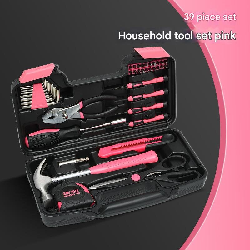39-Piece Home Tool Kit - Pink Carbon Steel Hardware Set V888-ELOSUNG22562
