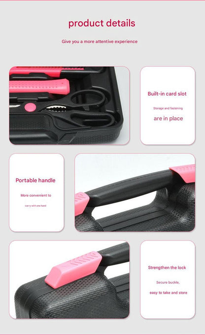 39-Piece Home Tool Kit - Pink Carbon Steel Hardware Set V888-ELOSUNG22562