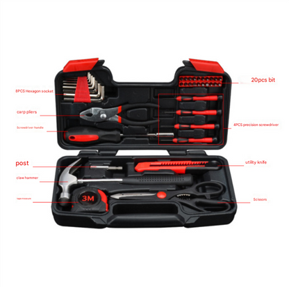 39-Piece Home Tool Kit - Red Carbon Steel Hardware Set V888-ELOSUNG22563