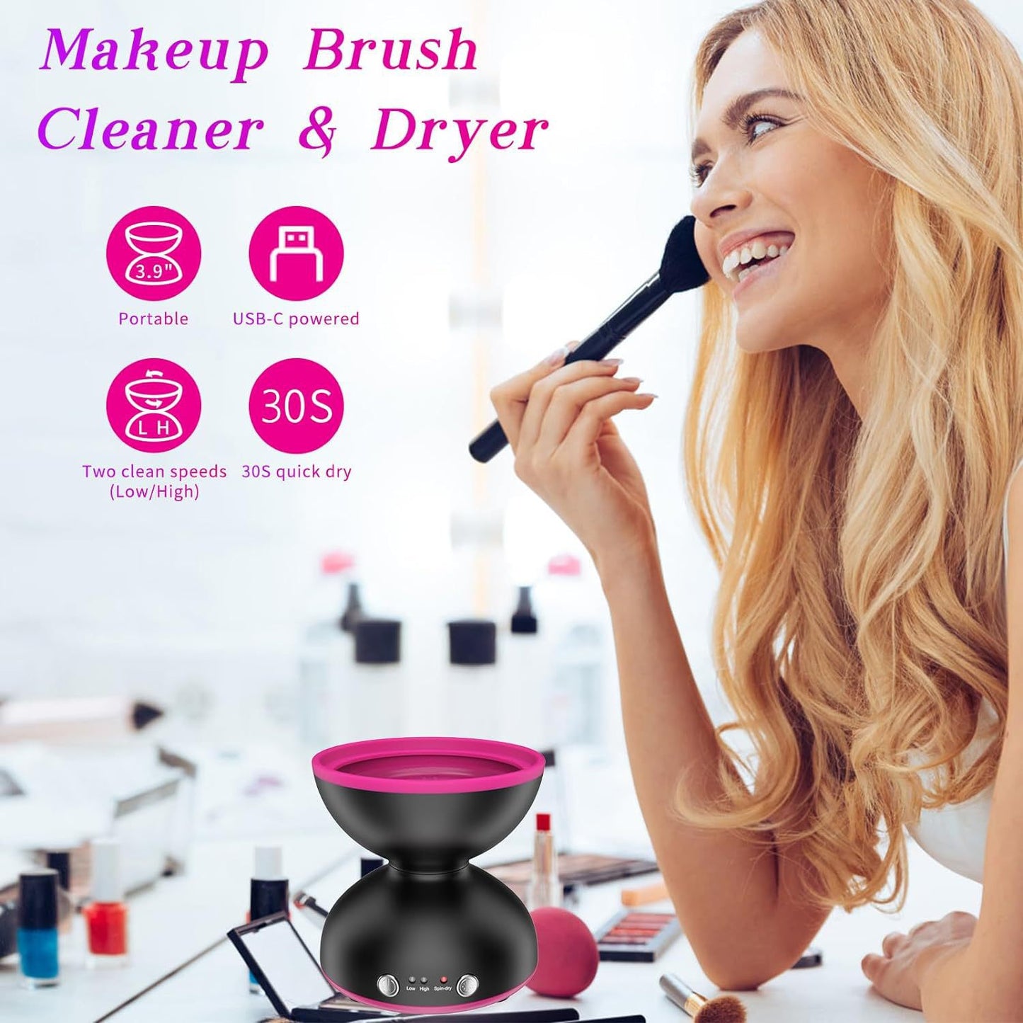 Black Electric Makeup Brush Cleaner - Fast & Deep Cleaning, USB Powered V888-ELOSUNG22566