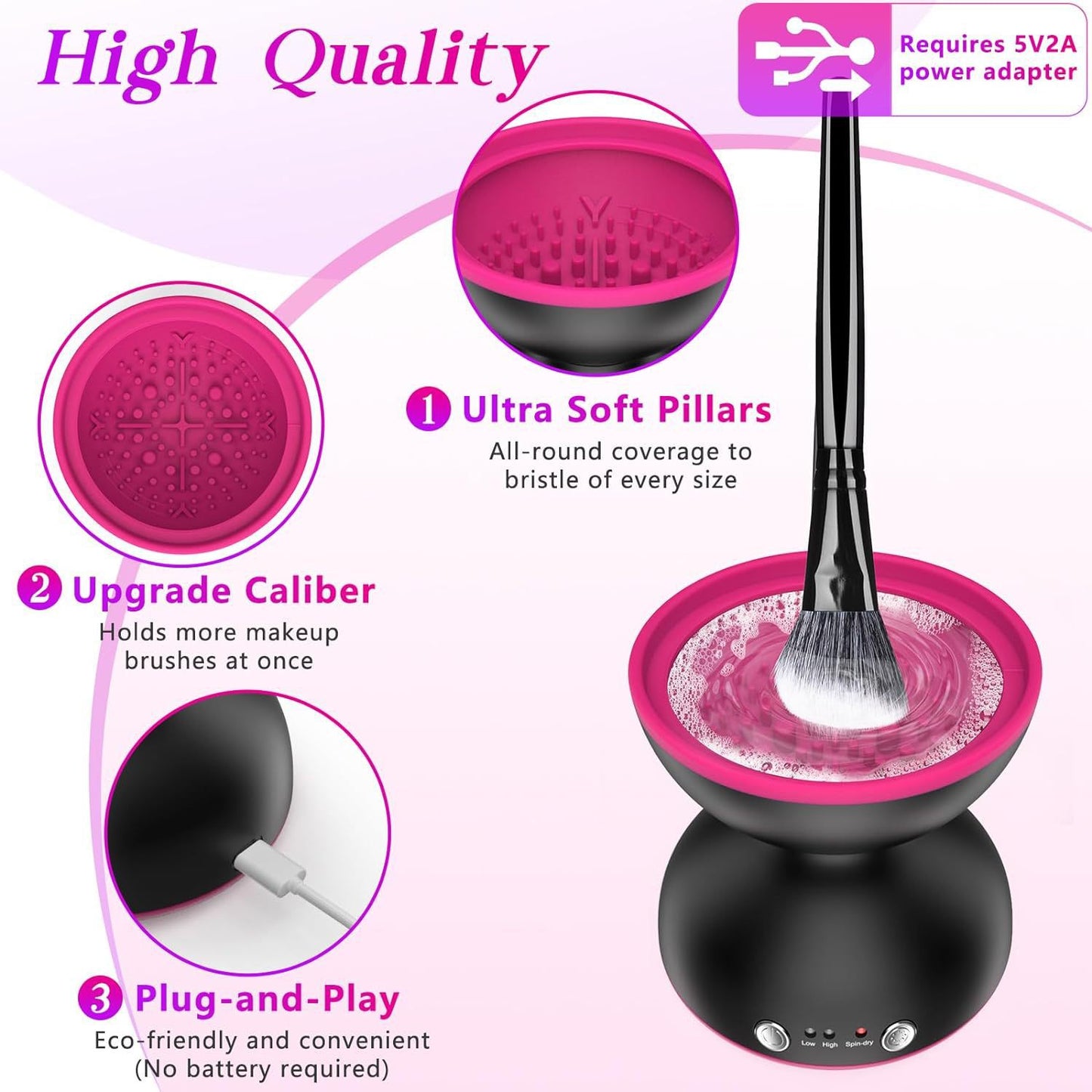 Black Electric Makeup Brush Cleaner - Fast & Deep Cleaning, USB Powered V888-ELOSUNG22566